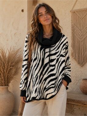 Chico’s Zebra Cowl Neck Sweater